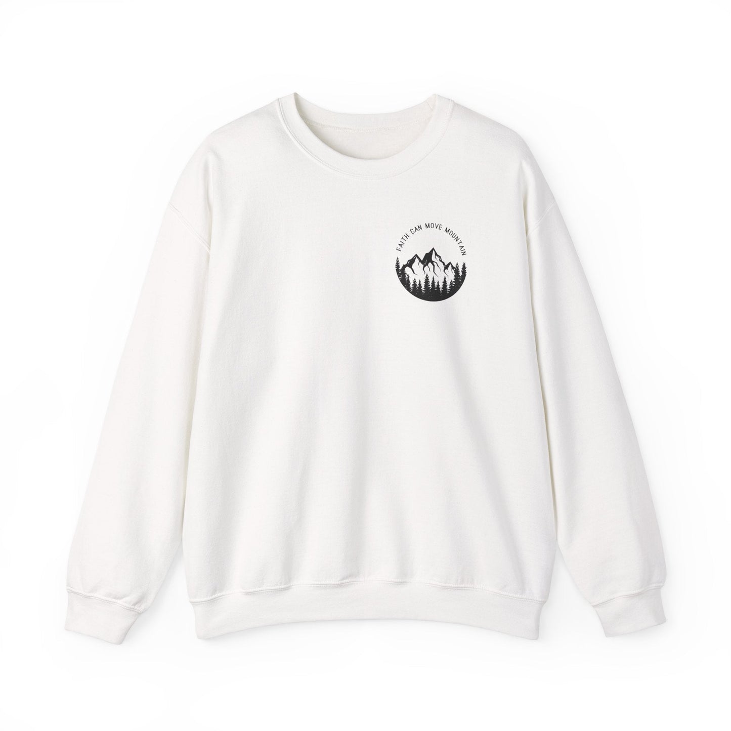 Crewneck - Faith Can Move Mountain - Sweatshirt | Gospel Merch - White S