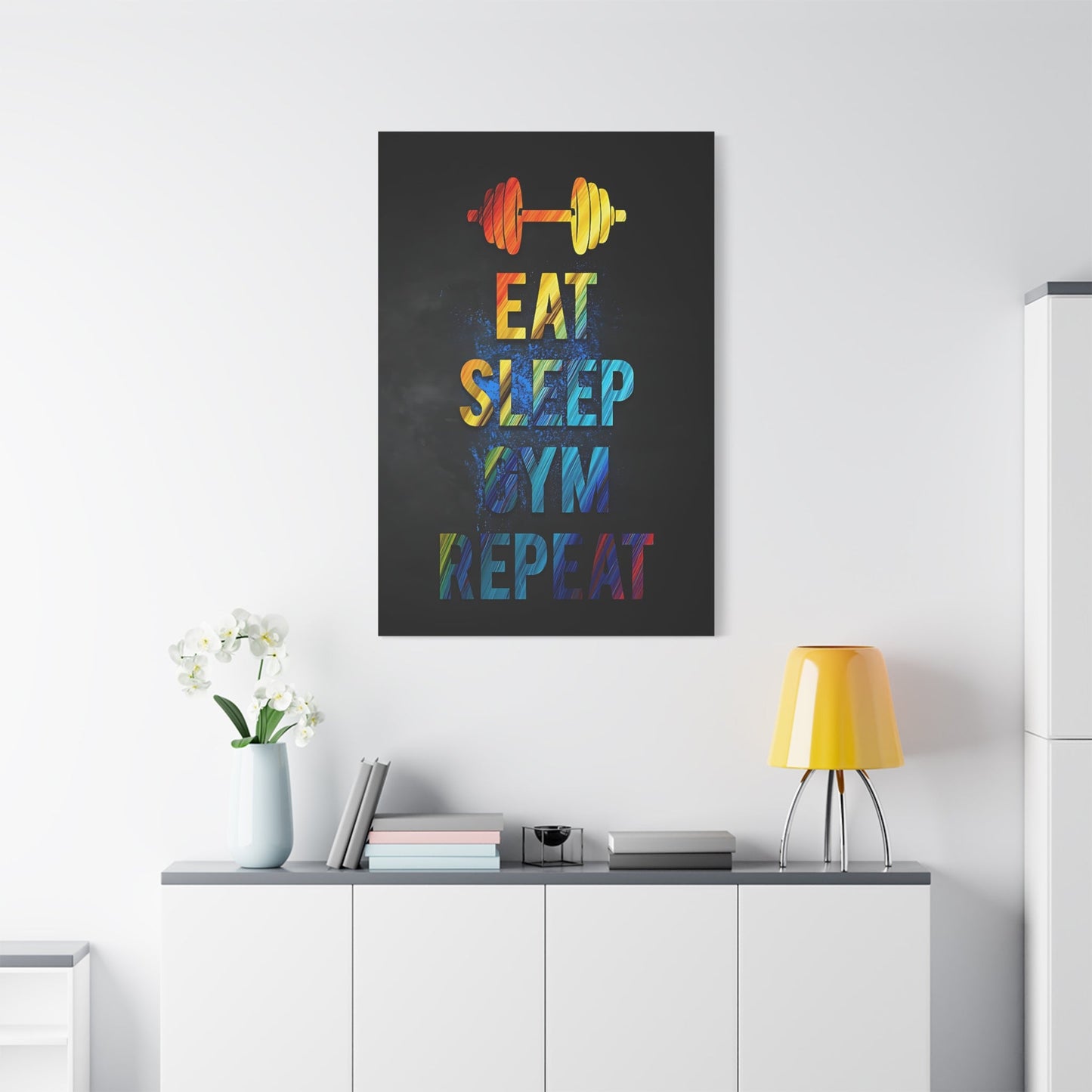 Eat Sleep Gym Repeat - Gym Wall Art Canvas - Canvas | Gospel Merch - 32″ x 48″ (Vertical) 1.25"