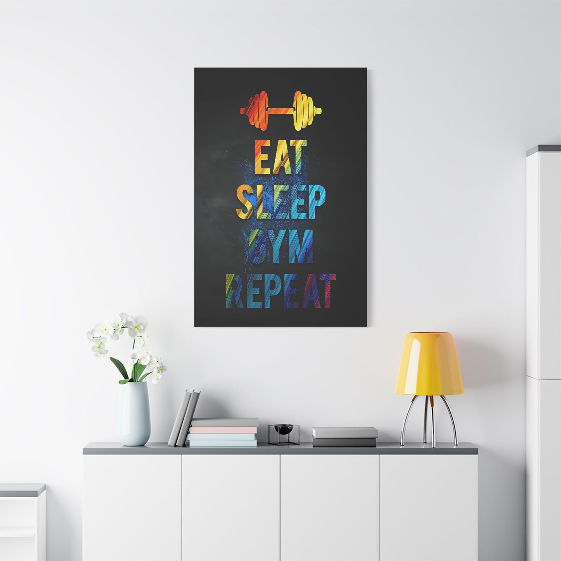 Eat Sleep Gym Repeat - Gym Wall Art Canvas - Canvas | Gospel Merch - 32″ x 48″ (Vertical) 1.25"