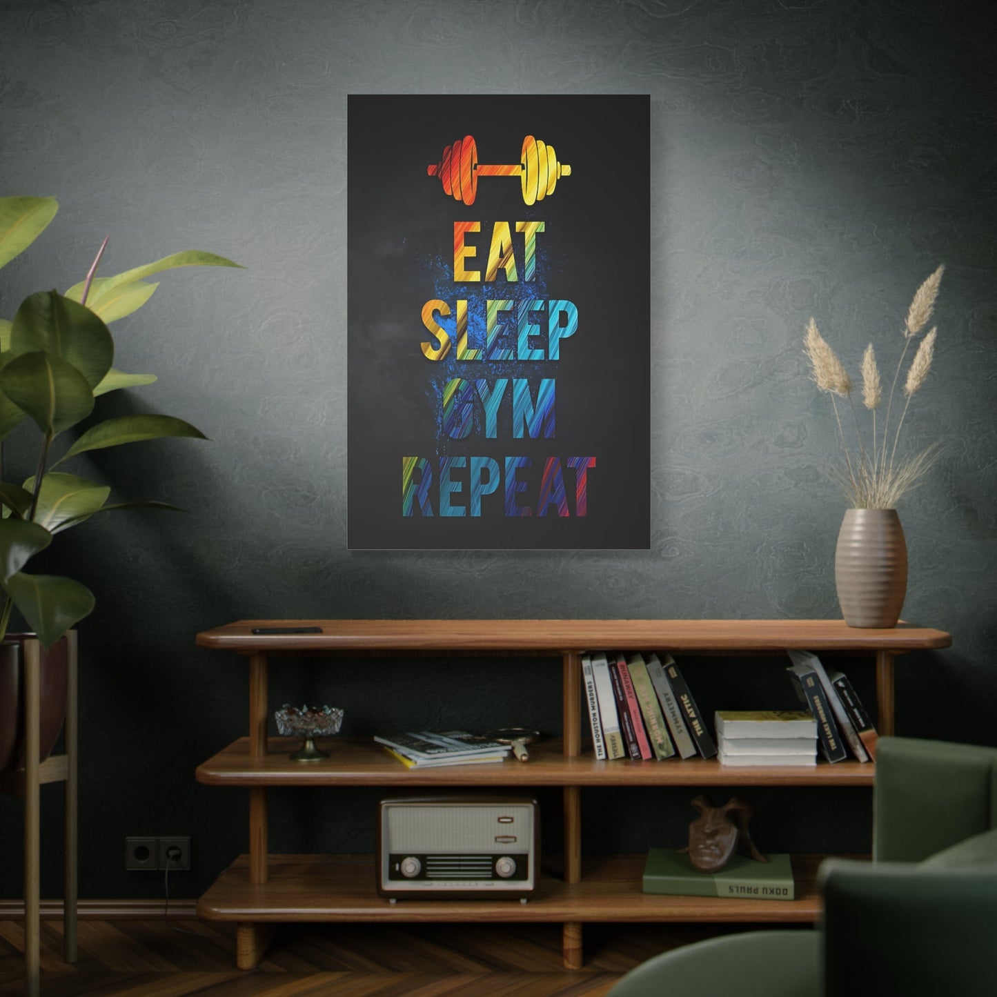 Eat Sleep Gym Repeat - Gym Wall Art Canvas - Canvas | Gospel Merch - 32″ x 48″ (Vertical) 1.25"