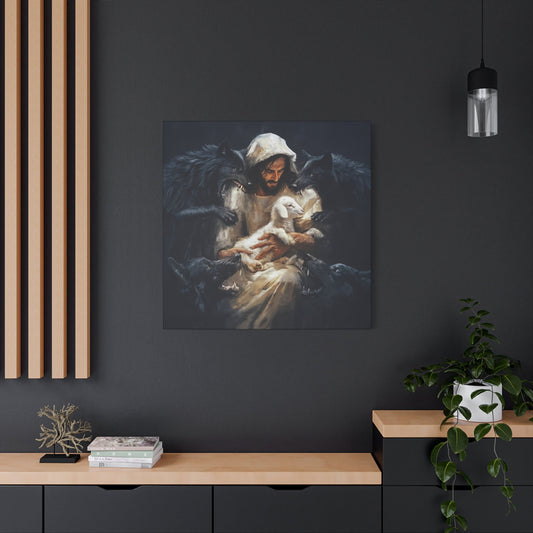 Jesus Protects the Lamb - Wall Art Canvas - Canvas | Gospel Merch - 36" x 36" 1.25"