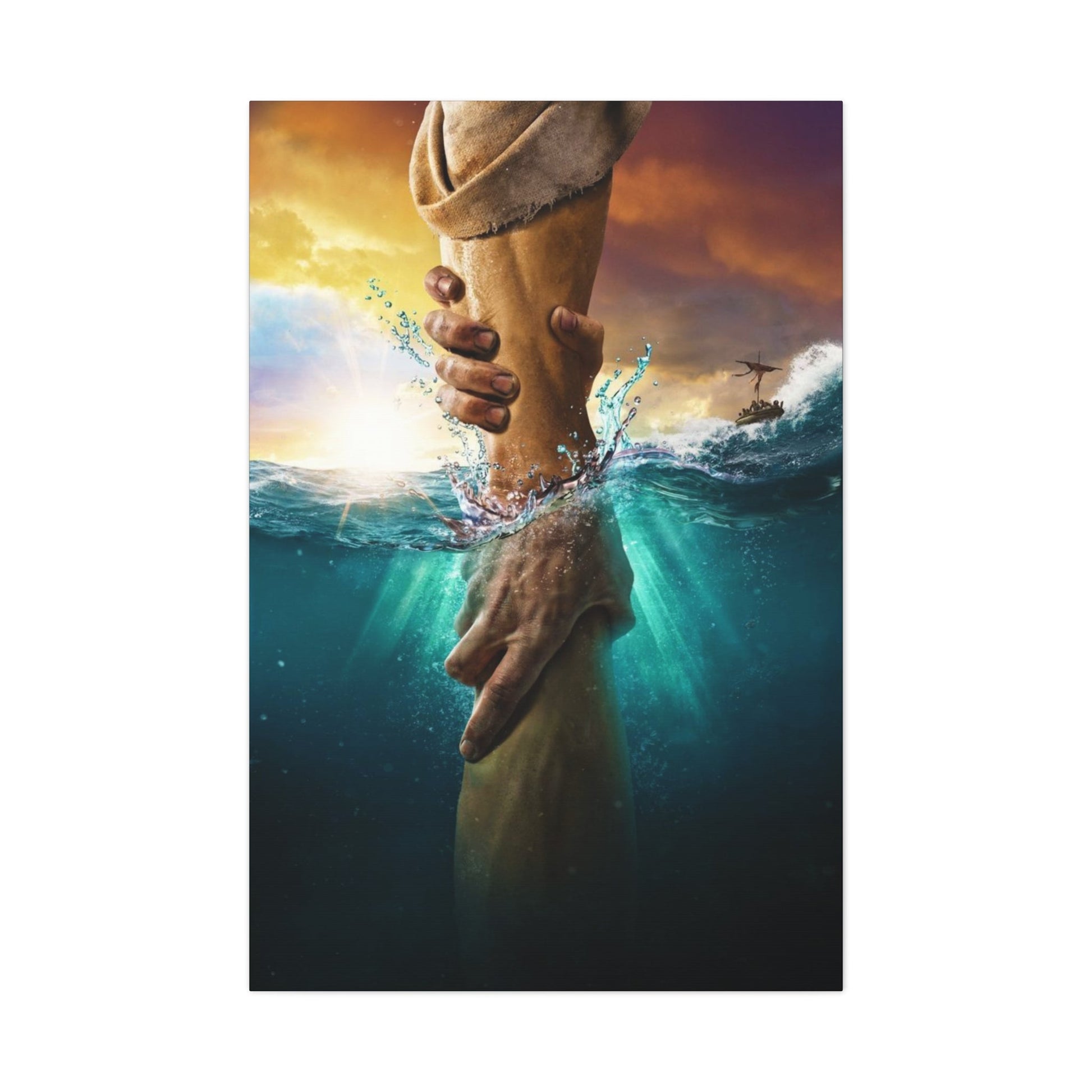 The Saving Hand - Wall Art Canvas - Canvas | Gospel Merch - 32″ x 48″ (Vertical) 1.25"